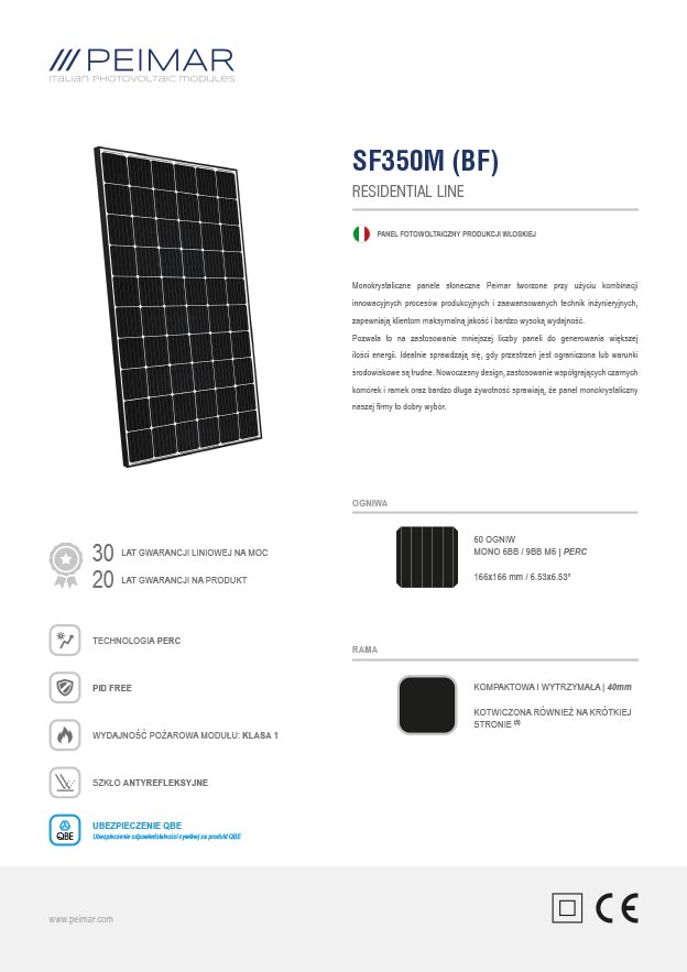 Ferro Wings - Karta katalogowa panelu Peimar SF350M BF